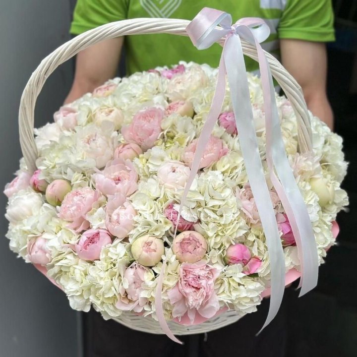 Премиум корзина гортензий и пионов в Красноярске