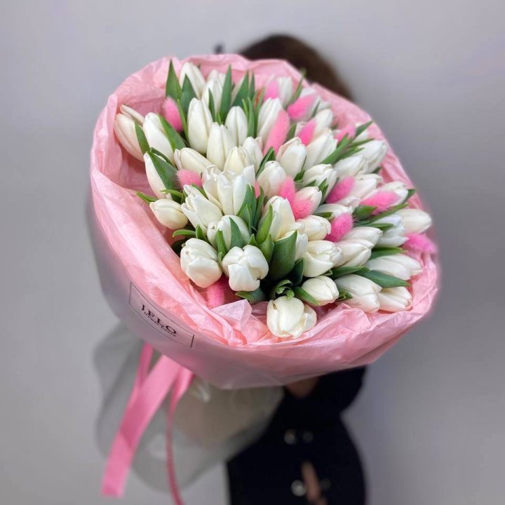 51 белый тюльпан "Рози" в Красноярске