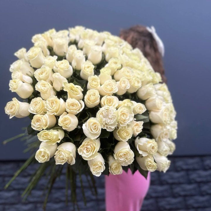 101 белая высокая импортная роза под ленту в Красноярске