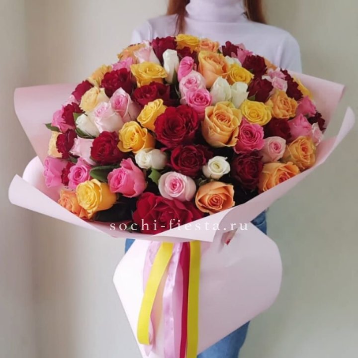 101 роза Кенийский микс "Нежность" в Красноярске